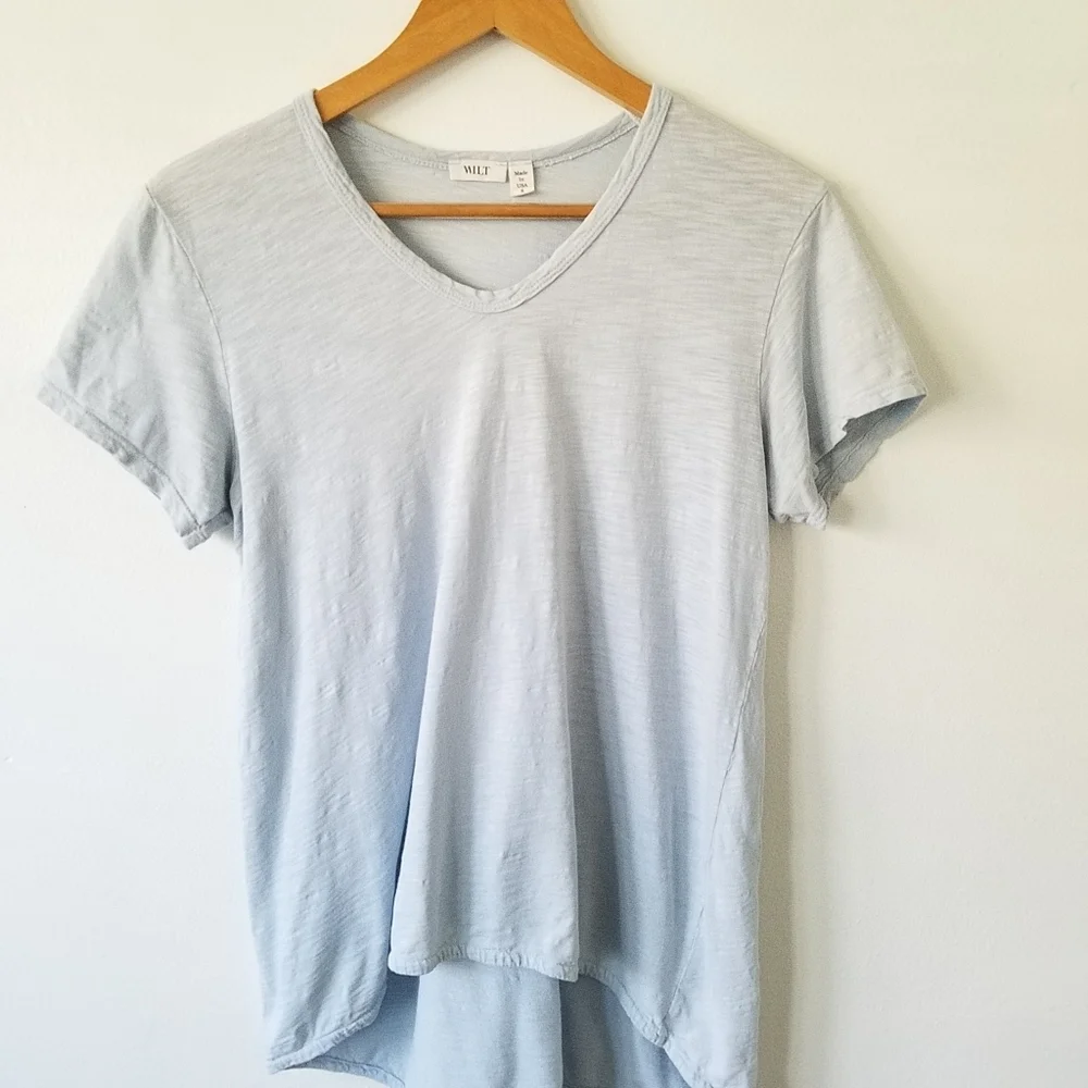 WILT Slub Cotton Powder Blue Asemetrical Relaxed Fit Shirt Top Small - Picture 5 of 9